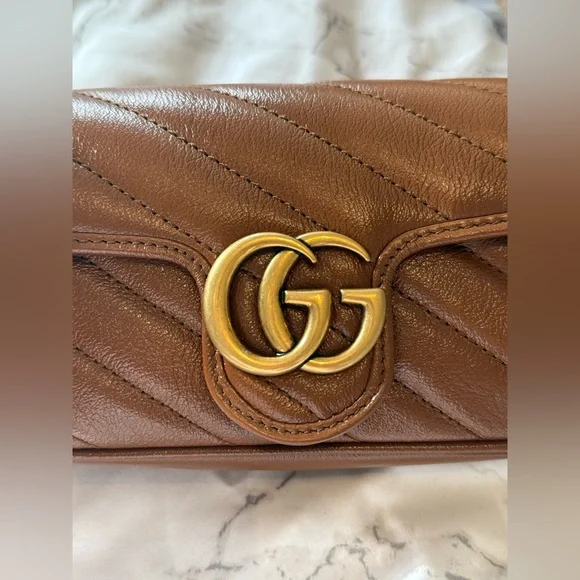 🎀Brand New Gucci Brown Diagonal Matelassé Leather Super Mini Marmont 🎀 - Picture 6 of 12